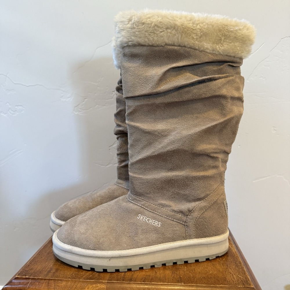 Womens Skechers Australia 9 Tan Pull On Slouch Mid Calf Boots Y2K‎  Faux Suede